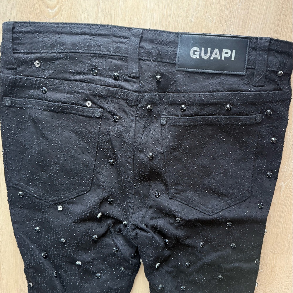 GUAPI Rhinestone Men Black Jeans - Picture 6 of 7